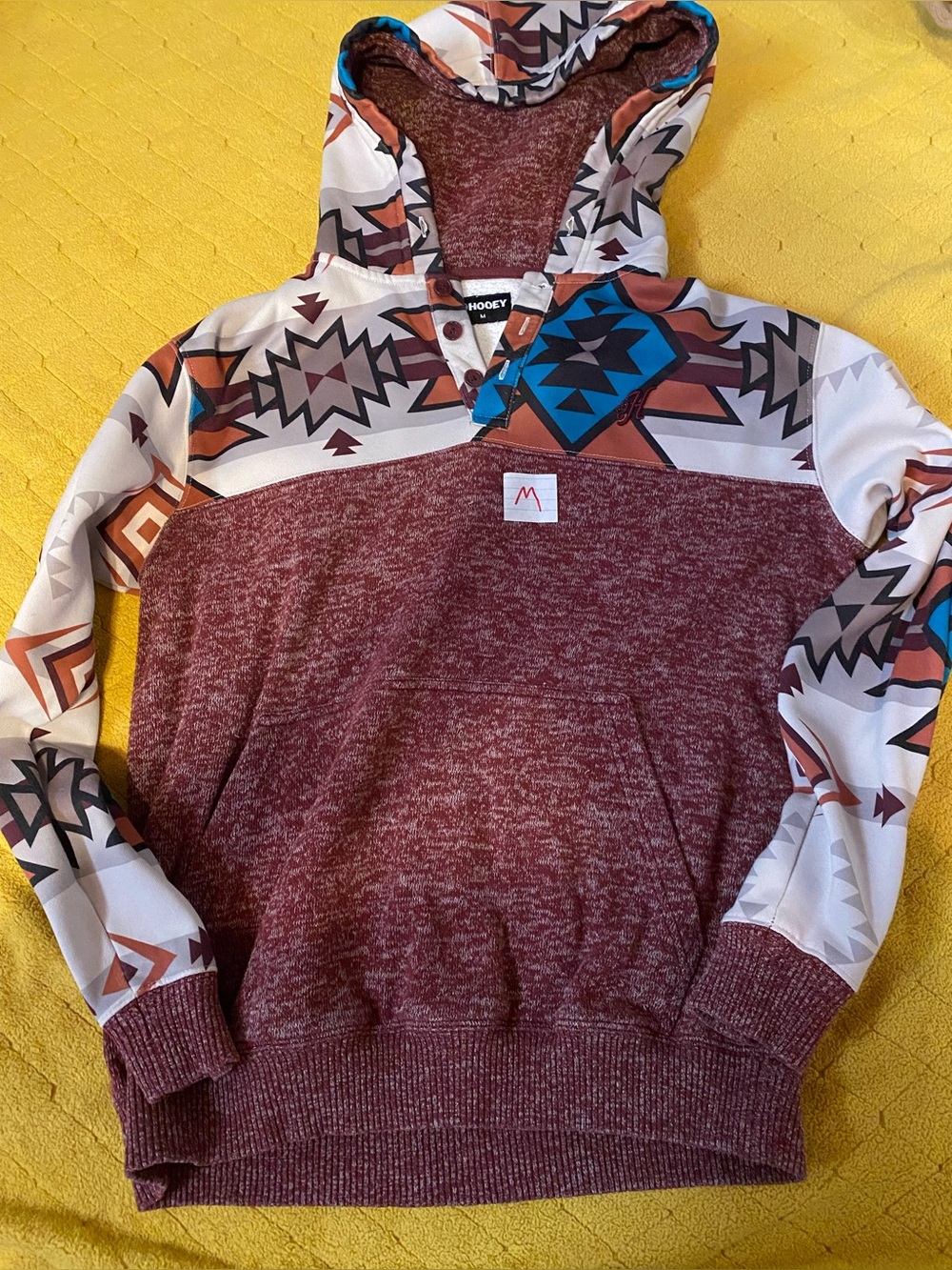 Hooey Maroon & Turquoise Aztec Hooded Pullover